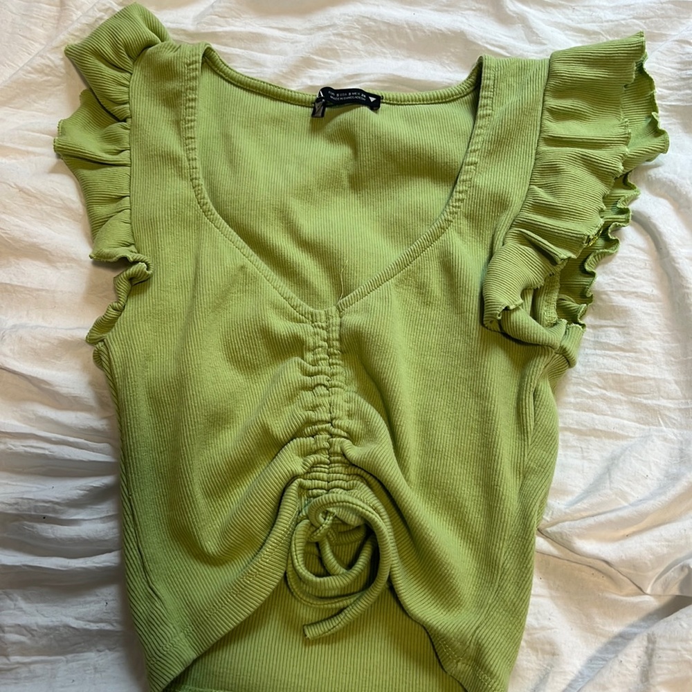 Green zara ruffled sleeves top